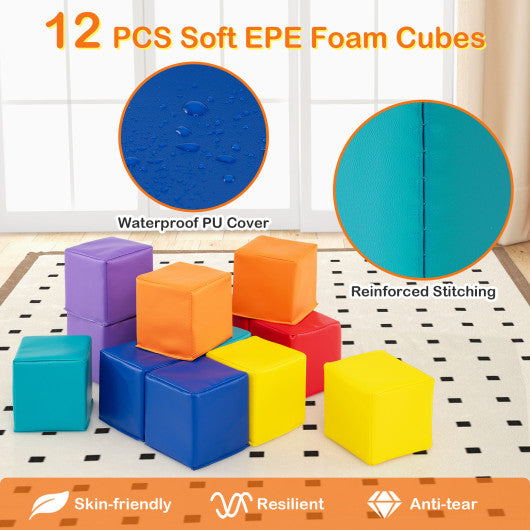 12 Pieces Soft Foam Building Blocks Climbing Foam Cubes Set for Kids-Multicolor