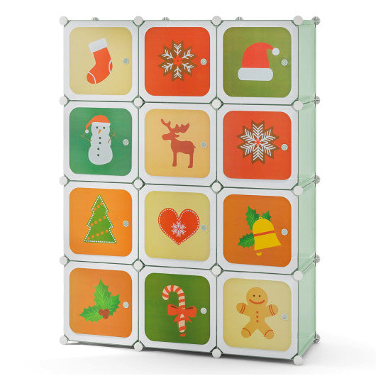 12 Cube Kids Wardrobe Closet with Hanging Section and Doors-Green