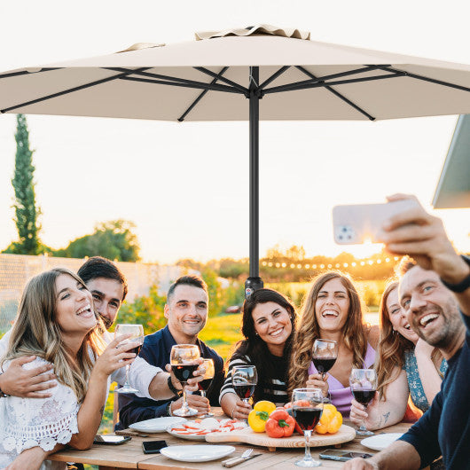 12 Feet Patio Umbrella with Crank Handle and 8 Sturdy Ribs-Beige