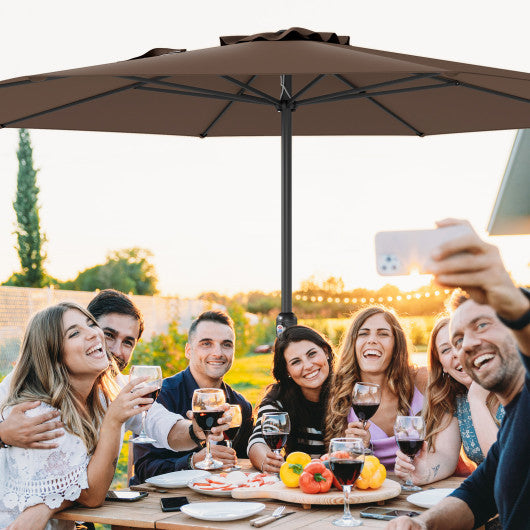 12 Feet Patio Umbrella with Crank Handle and 8 Sturdy Ribs-Coffee