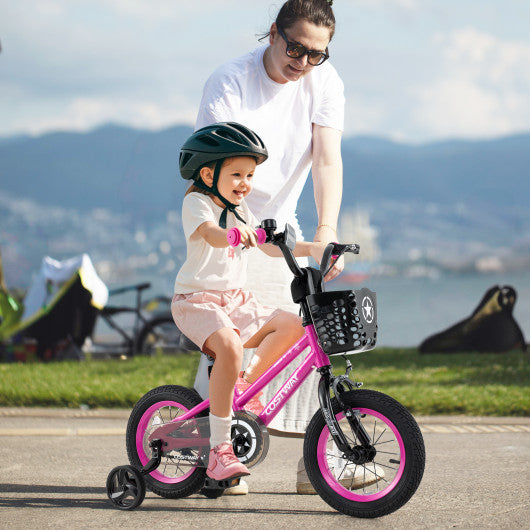 12 Inch Kids Bike Adjustable Bicycle with Front Basket for Children Aged 3-4 Years Old
