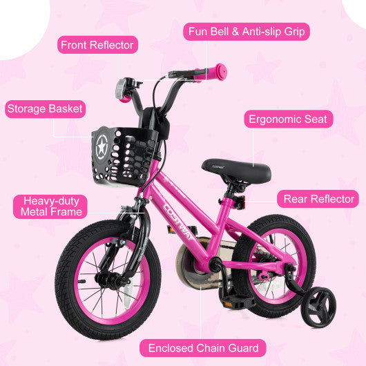 12 Inch Kids Bike Adjustable Bicycle with Front Basket for Children Aged 3-4 Years Old