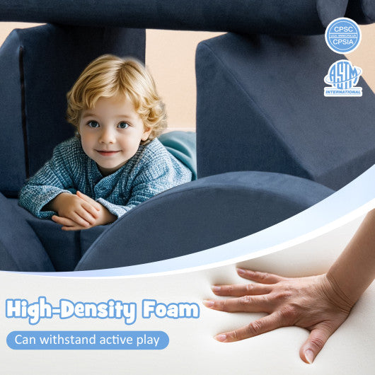 13 Pieces Convertible Modular Kids Play Couch for Nursery Playroom Bedroom-Blue