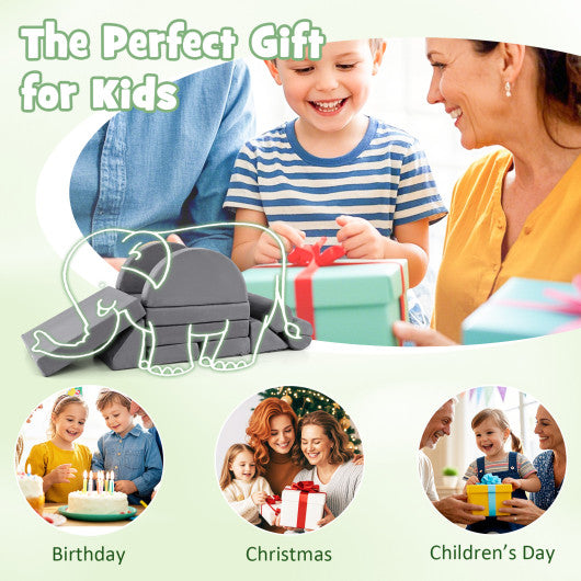 13 Pieces Convertible Modular Kids Play Couch for Nursery Playroom Bedroom-Gray