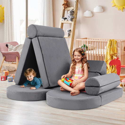 13 Pieces Convertible Modular Kids Play Couch for Nursery Playroom Bedroom-Gray