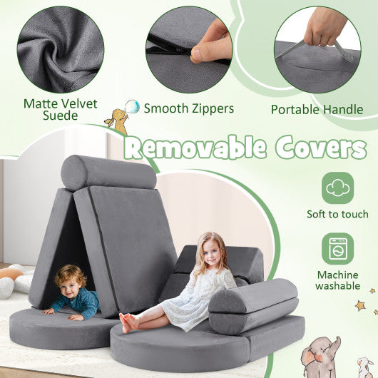 13 Pieces Convertible Modular Kids Play Couch for Nursery Playroom Bedroom-Gray