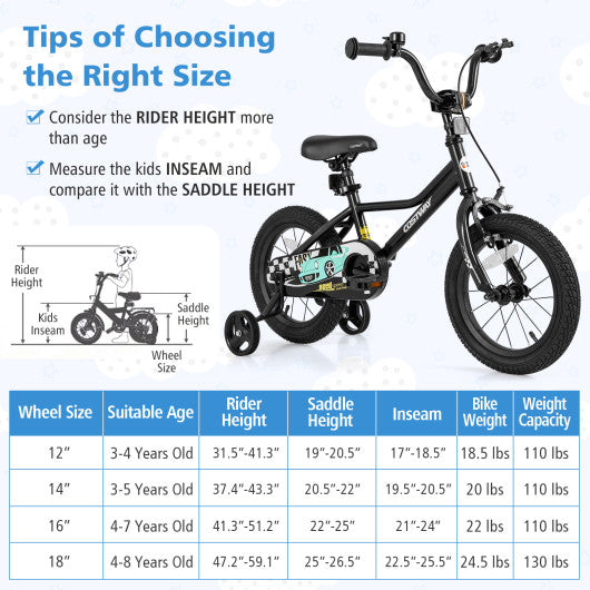 14 Inch Kids Bike Adjustable for 3-5 Years Old with Low-Step Frame
