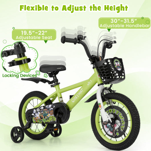 14 Inch Kids Bike Adjustable with Detachable Training Wheels for 3-5 Years Old-14 inches