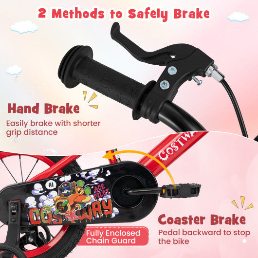 14 Inch Kids Bike Adjustable with Storage Basket and Double Brake for 3-5 Years Old-14 inches