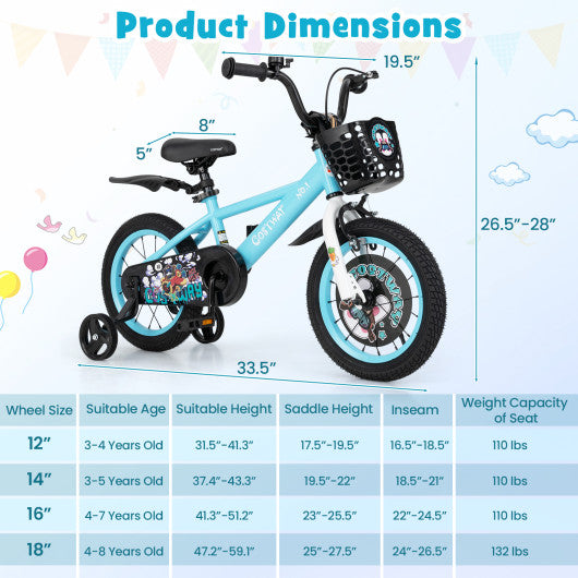 14 Inch Kids Bike with Adjustable Handlebar and Saddle for 3-5 Years Old-14 inches