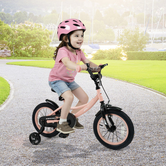 14 Inch Kids Bike Adjustable with Removable Training Wheels Pink for 3-8 Years Old