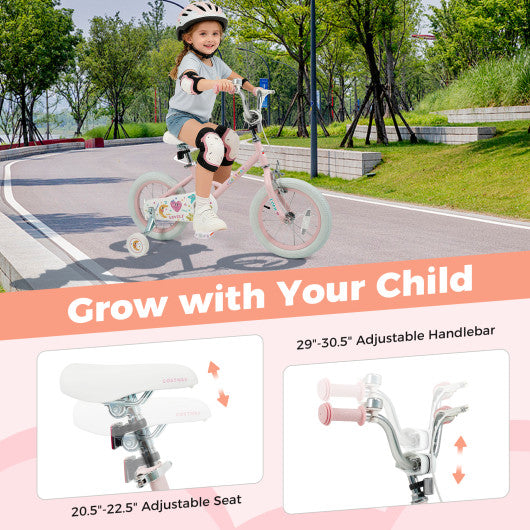 14 Inch Kids Bike Adjustable for 3-8 Years Old Children Pink - Stars & Moon