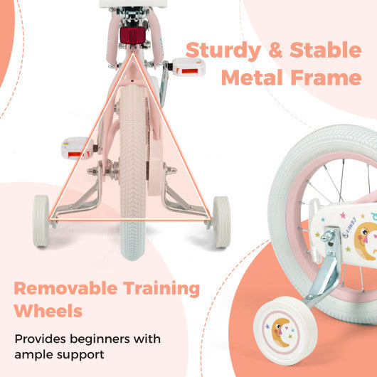 14 Inch Kids Bike Adjustable for 3-8 Years Old Children Pink - Stars & Moon