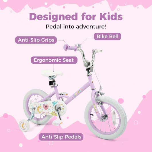 14 Inch Kids Bike Adjustable for 3-8 Years Old Children Purple - Stars & Moon