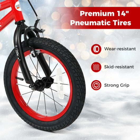 14 Inch Kids Bike Adjustable with Christmas Music & Flag for Aged 4-5 Years Old