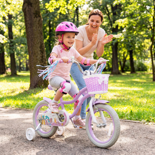 14 Inch Kids Bike Adjustable with Basket and Streamers Purple - Princess of the Sea Theme