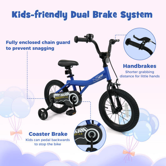 14-Inch Kids Bike with Removable Training Wheels Navy - Brave Hero
