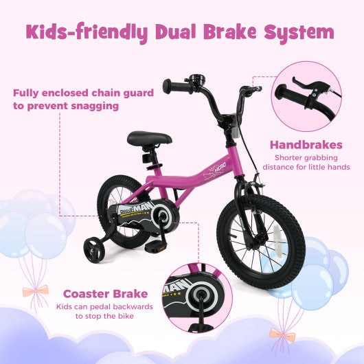 14-Inch Kids Bike with Removable Training Wheels Pink-Brave Hero