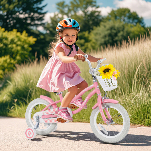 14 Inch Kids Bike with Training Wheels and Basket for Boys Girls 3-5 Years Old-14 inches