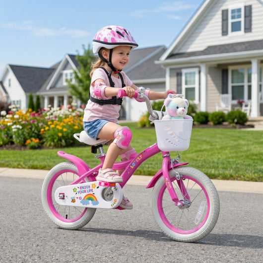 14 Inches Girls Bike for 3-5 Years Old with Basket - Spring Party  Pink