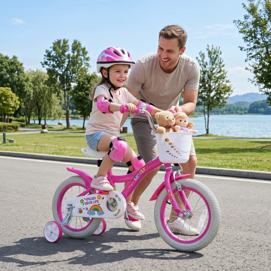 14 Inches Girls Bike for 3-5 Years Old with Basket - Spring Party  Pink
