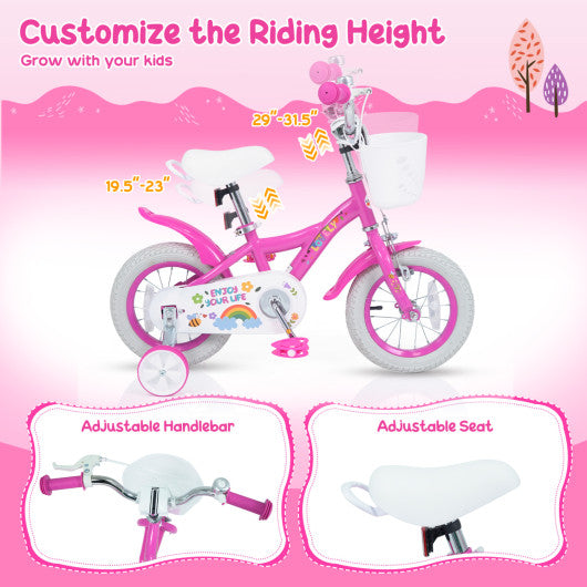 14 Inches Girls Bike for 3-5 Years Old with Basket - Spring Party  Pink