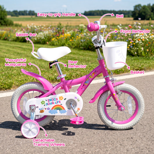 14 Inches Girls Bike for 3-5 Years Old with Basket - Spring Party  Pink