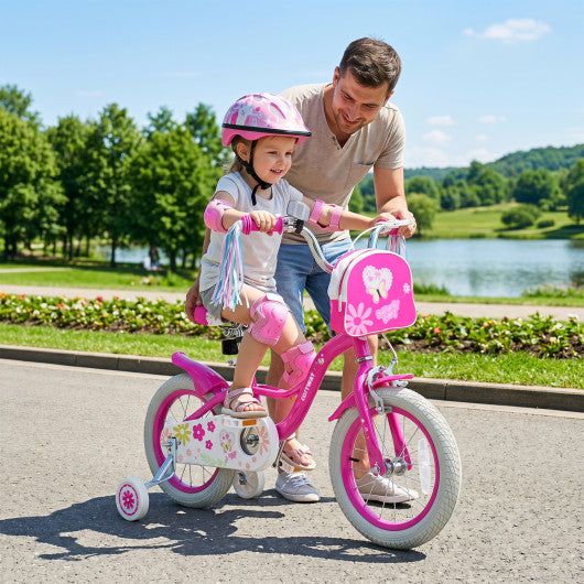 14 Inches Girls Bike with Front Bag and Streamers for 3-5 Years Pink