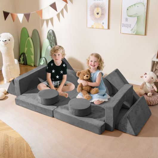 14 PCS Modular Kids Play Couch for Playroom and Bedroom-Gray