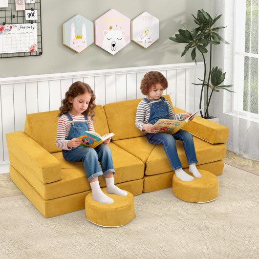 14 PCS Modular Kids Play Couch for Playroom and Bedroom-Yellow