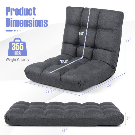14-Position Adjustable Floor Chair for Adults with Back Support and Comfy Cushion-Gray