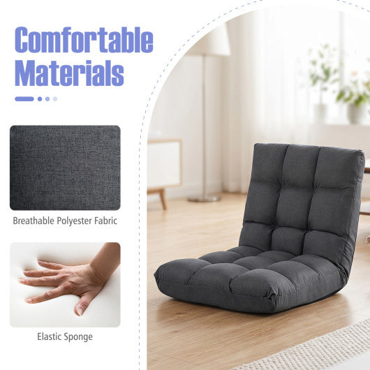14-Position Adjustable Floor Chair for Adults with Back Support and Comfy Cushion-Gray