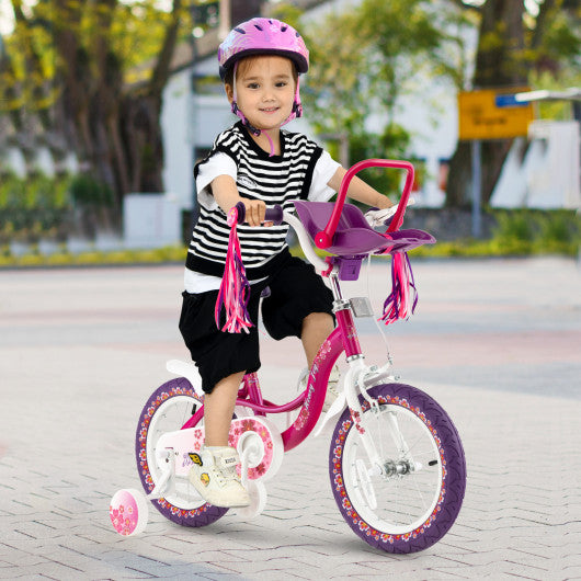 14 Inch Kids Bike with Doll Seat and Removable Training Wheels-14 inches