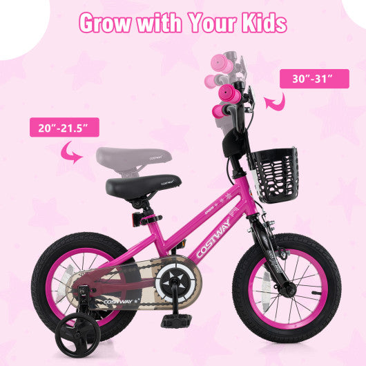 14 Inch Kids Bike Adjustable Bicycle with Front Basket for Children Aged 4-5 Years Old