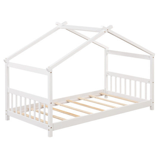 3-Piece Kid¡¯s Room Bundle: Twin Size Wooden House Bed + Kid's Table and Chairs Set + Kids 2-Shelf Bookcase