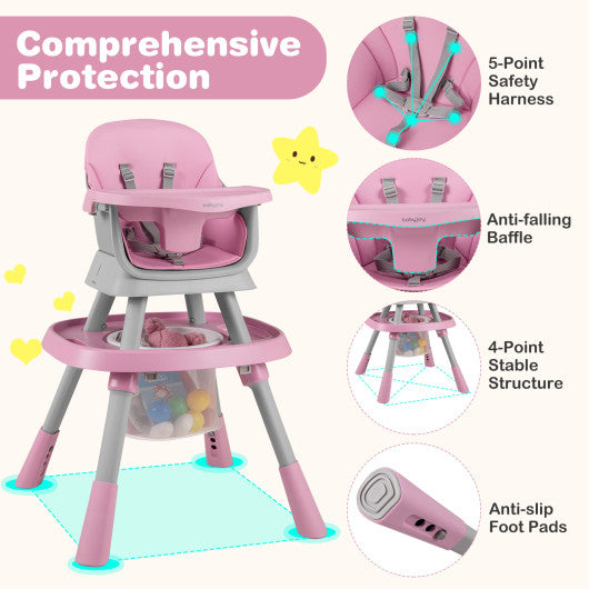 16-in-1 Baby High Chair with Activity Center and Booster Seat for Babies and Toddlers-Pink