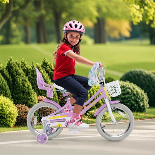 16 Inches Girls Bike Kids Bicycle with Doll Seat and Streamers for Children 4-7 Years Old