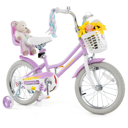 16 Inches Girls Bike Kids Bicycle with Doll Seat and Streamers for Children 4-7 Years Old