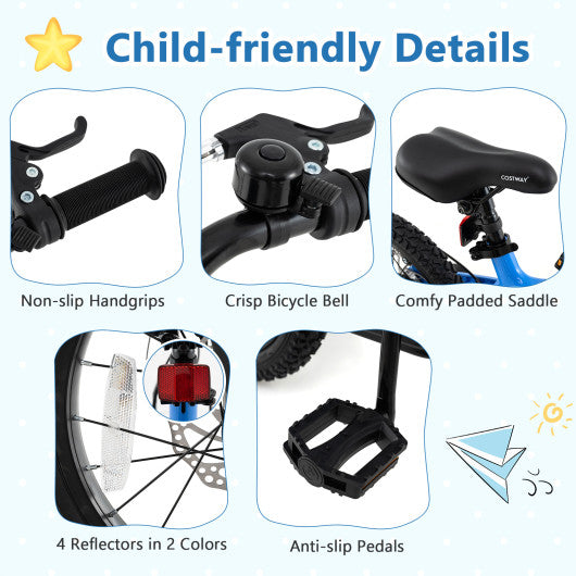 16 Inch Kids Bike Adjustable with Shock Absorber and Bell for Aged 4 to 7-16 inches