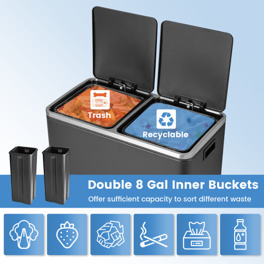 16 Gallon Dual Step Trash Can-Black