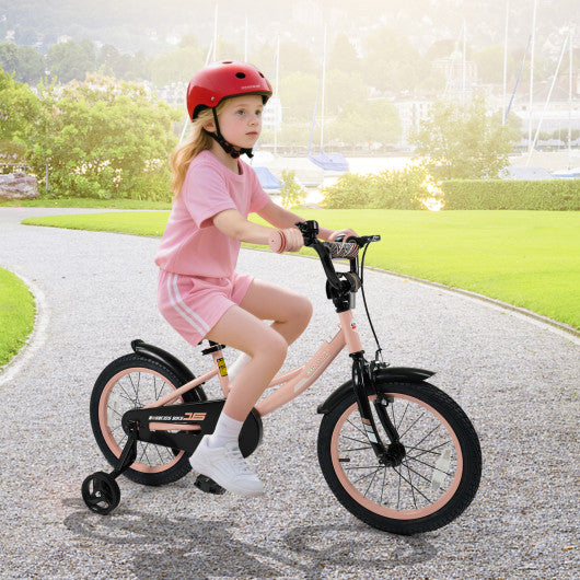16 Inch Kids Bike Adjustable with Removable Training Wheels Pink for 3-8 Years Old