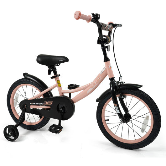 16 Inch Kids Bike Adjustable with Removable Training Wheels Pink for 3-8 Years Old