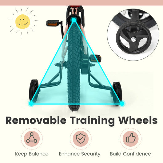 16 Inch Kids Bike Adjustable with Removable Training Wheels Pink for 3-8 Years Old