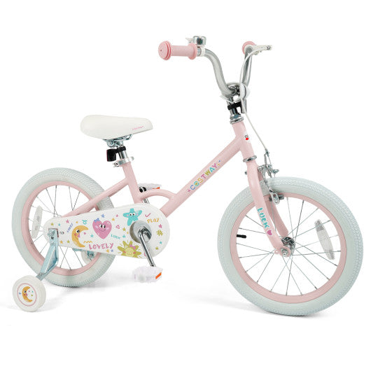 16 Inch Kids Bike Adjustable for 3-8 Years Old Children Pink - Stars & Moon