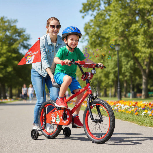 16 Inch Kids Bike Adjustable with Christmas Music & Flag for Aged 4-7 Years Old