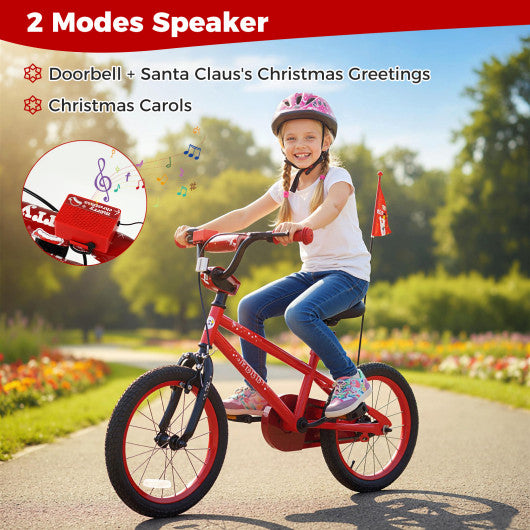 16 Inch Kids Bike Adjustable with Christmas Music & Flag for Aged 4-7 Years Old
