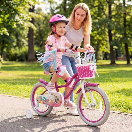 16-Inch Kids Bike Adjustable with Basket and Streamers Rose Red - Princess of the Sea Theme