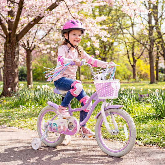 16 Inch Kids Bike Adjustable with Basket and Streamers Purple - Princess of the Sea Theme