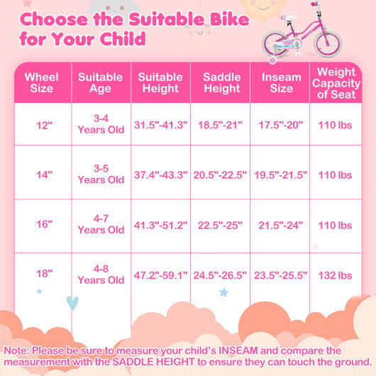 16 Inch Kids Bike for Aged 3-8 Years Old with Adjustable Handlebar Pink- Starlight Wave