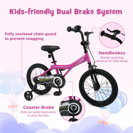 16-Inch Kids Bike with Removable Training Wheels Pink-Brave Hero